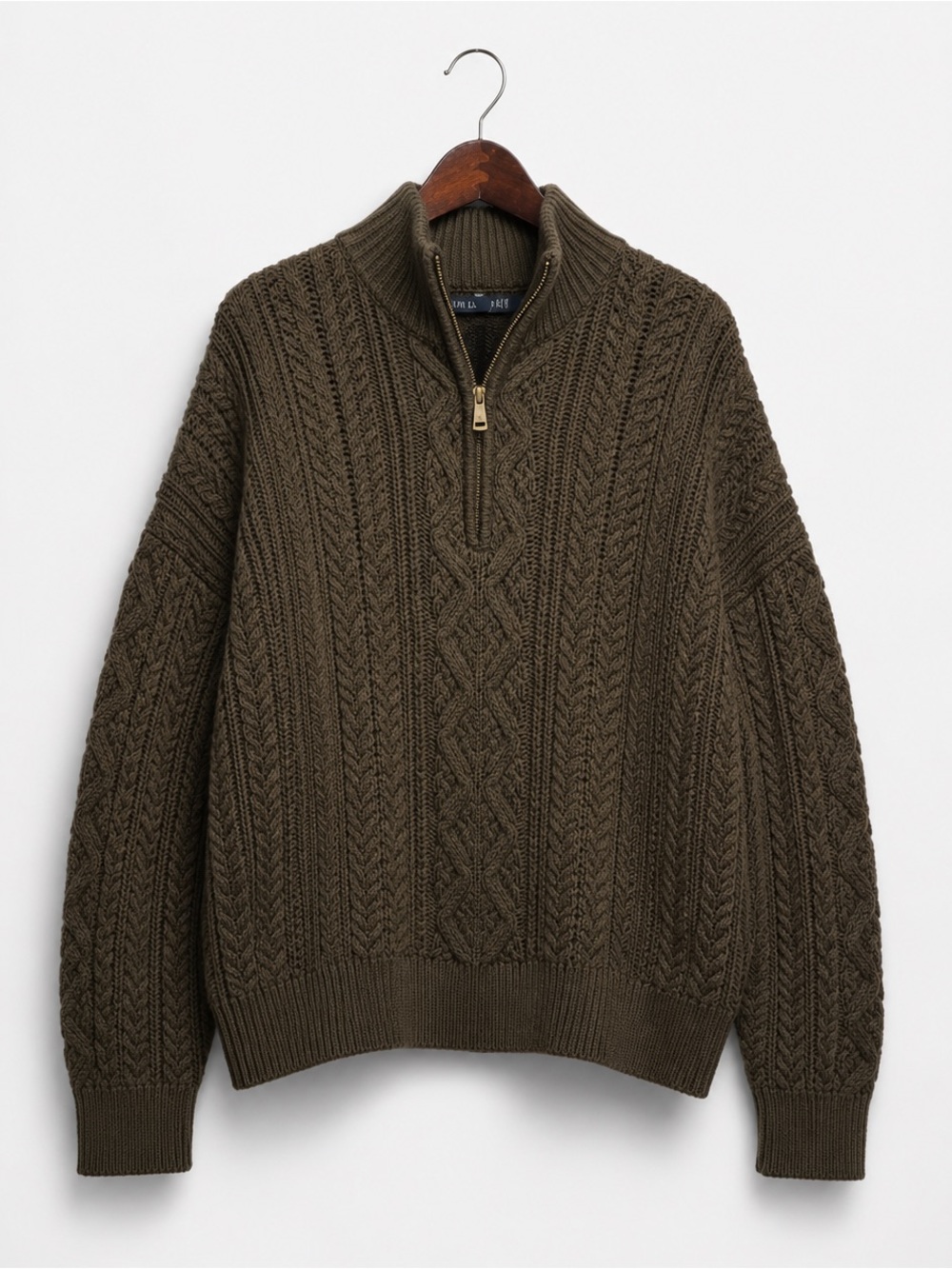 Lauren Ralph Lauren XXL Cotton Cable Knit Quarter Zip Sweater Olive
